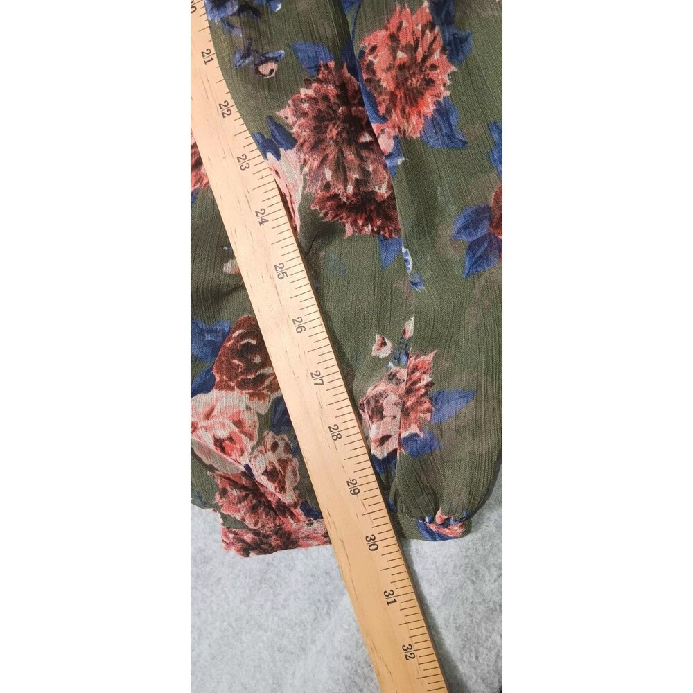 Torrid Chiffon Peasant Lace Inset Long Sleeve Blouse 1 Green Floral Cottagecore - Picture 12 of 13